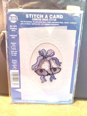 NEW VTG 4x6 Counted Cross Stitch a Card Craft Kits Wedding Bells #1875 Usa